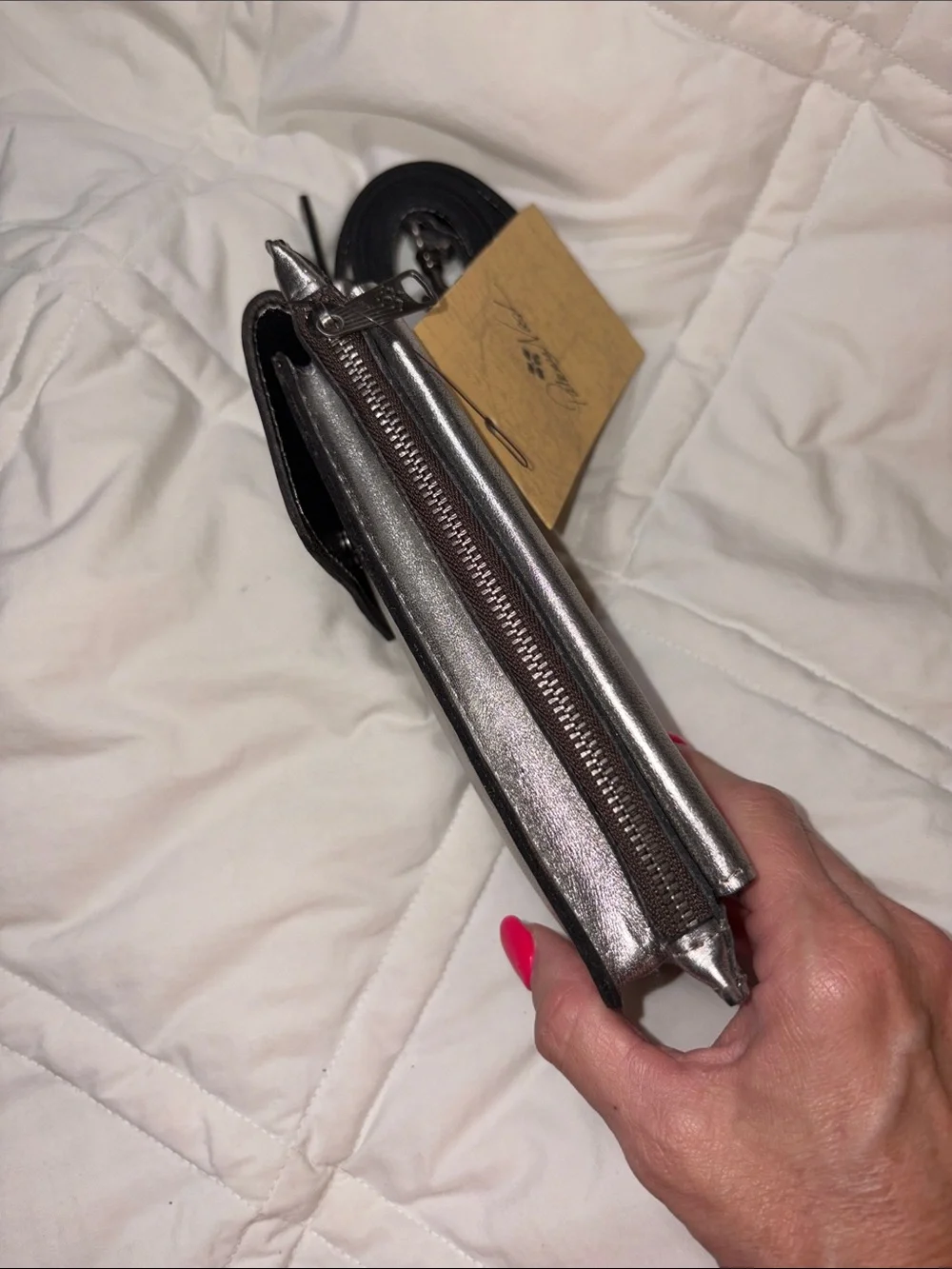 Nwt Patricia Nash metallic silver Chiavella Phone wallet Crossbody bag
